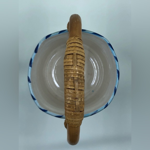 Art Pottery Basket Bamboo Handle Signed “Stevens” Painted Flowers Pansies - Picture 4 of 16